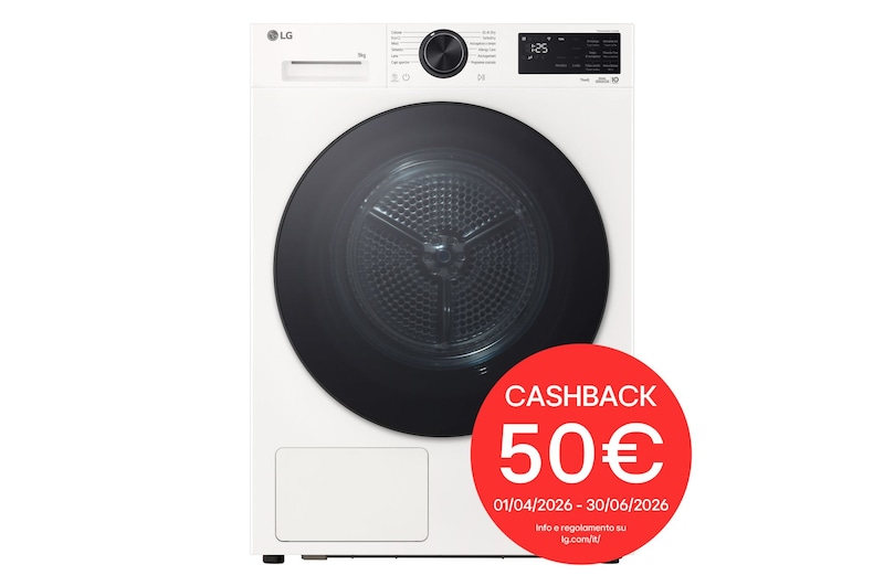 Vista frontale di Asciugatrice 9Kg Pompa di calore DUAL Inverter Serie X5 Classe B | Motore Direct Drive, Turbo Dry, AI Dry, Wi-Fi, Allergy Care RNX5009NWWB